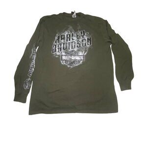 Harley-Davidson XL Long-Sleeve Shirt Mens Route 66 Graphic Olive Green Cotton